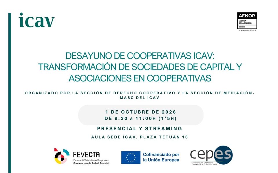Desdejuni Cooperatives ICAV: Transformació de Societats de Capital i associacions en cooperatives GRATUÏT!